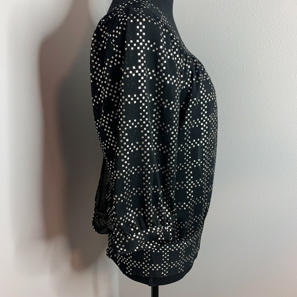 Guess Black & Metallic Gold Sheer Blouse Top - Picture 2 of 8